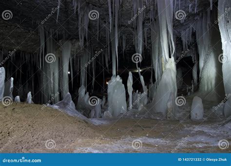 Ice Cave Big Icicles Hanging From The Ceiling Stock Photo Image Of