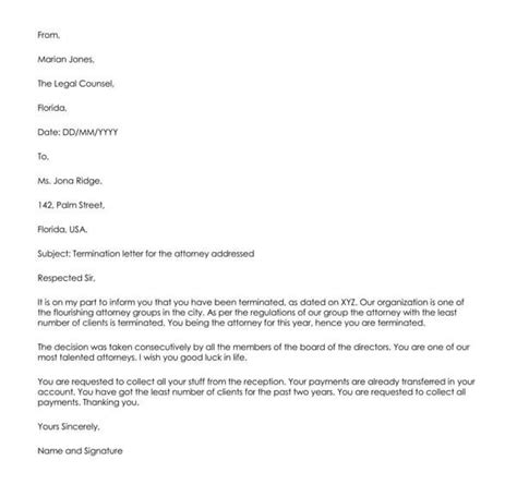 free attorney lawyer termination letter template