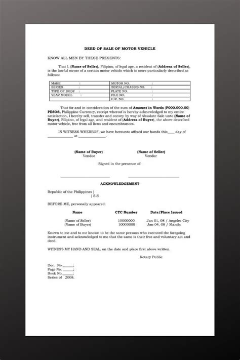 Deed Of Sale Of Motor Vehicle Artofit