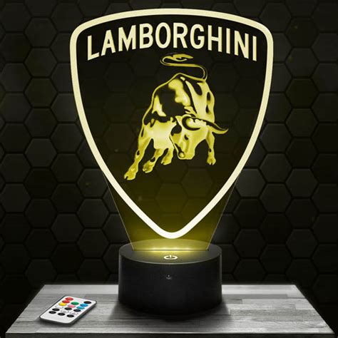 Lamborghini Logo 3d Led Lamp With Base Of Your Choice Pictyourlamp