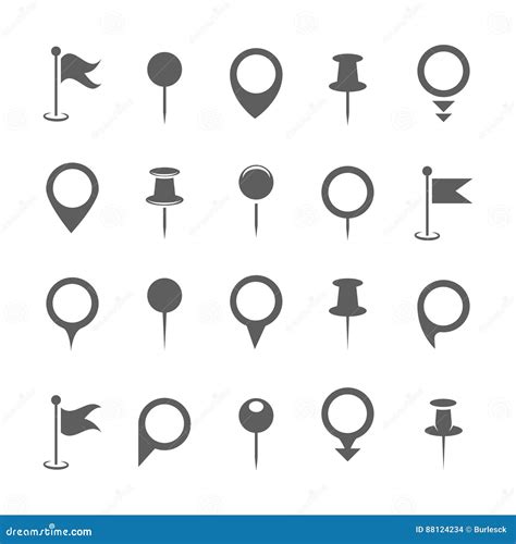 Map Pin Icons Vector Black Place Pointer Or Location Marker Signs On