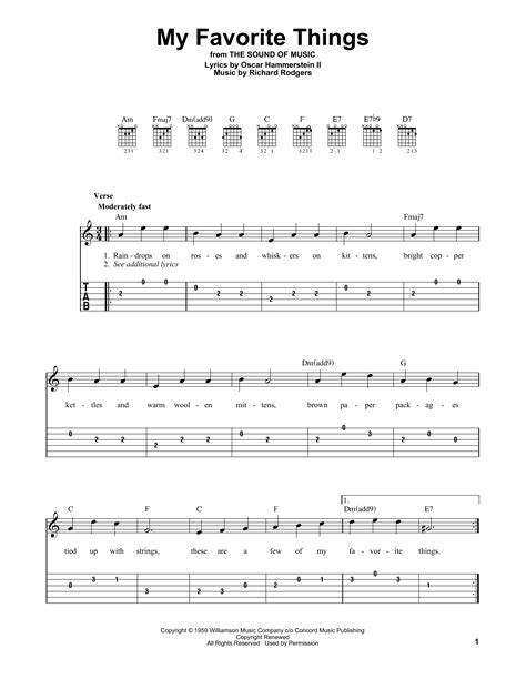 My Favorite Things From The Sound Of Music By Rodgers And Hammerstein Easy Guitar Tab Guitar