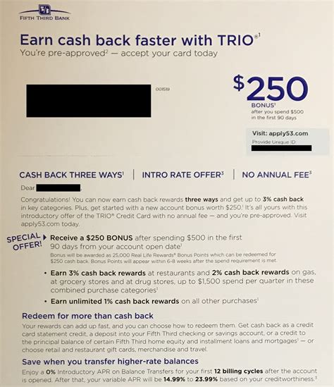 Compare balance transfer credit cards. Targeted YMMV (mailer): Fifth Third $250 offer for TRIO Credit Card after $500 spend, no AF, 3% ...