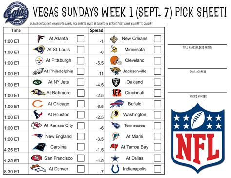 Gatas Sports Bar On Twitter Week 1 Pick Sheet Vegas