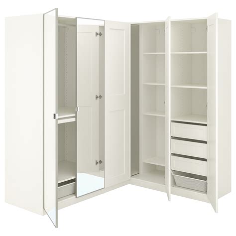 If you're not set on sliding mirror wardrobe doors, the forsand vikedal hinged door is a great option. PAX / GRIMO/VIKEDAL Corner wardrobe, white, mirror glass ...