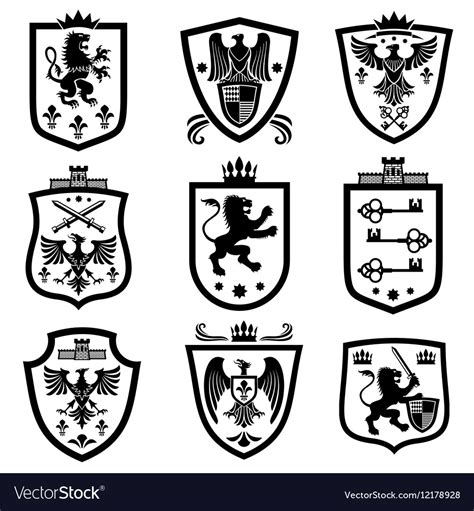 Royal Shields Nobility Heraldry Coat Of Arms Vector Image