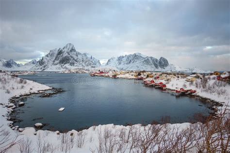 Beautiful Village Of Reine In Lofoten Islands Norway Snow Covered