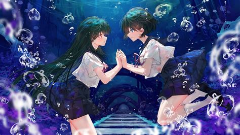 Umi No Mizu See Through Seifuku Shirt Lift Skirt Lift Wallpaper Wet Wet Clothes Yuri 1057193