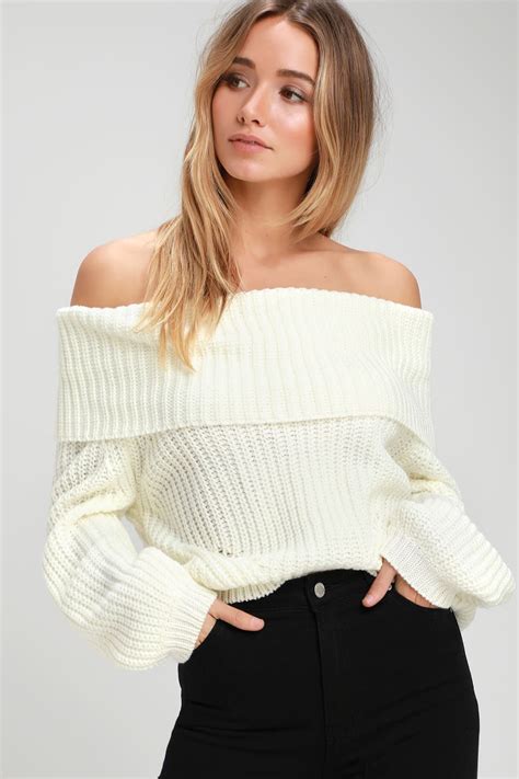 Carmichael Ivory Off The Shoulder Knit Sweater Stylish Sweaters Knitted Sweaters Oversized