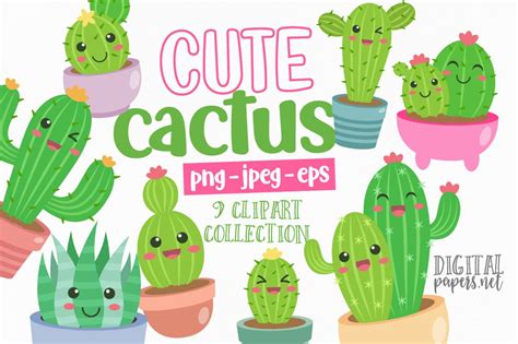 Cute Cactus Clipart Succulent Clipart Bundle Cacti Clip Art Etsy
