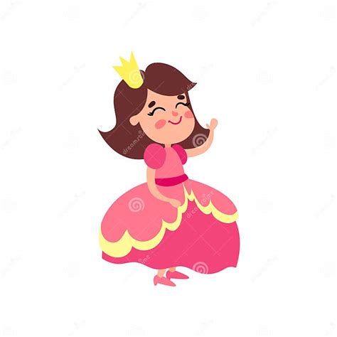 Cute Little Princess In Pink Dress Cartoon Vector Illustration Stock
