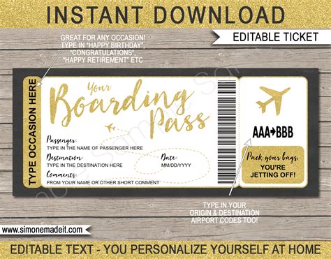 Printable Fake Airline Ticket Template Free