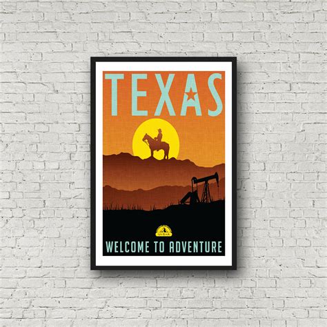 Texas Poster Reise Druck Vintage Stil Texas Kunst Westlichen Etsy