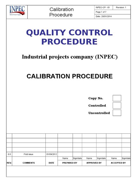 Calibration Procedure Calibration Quality Assurance