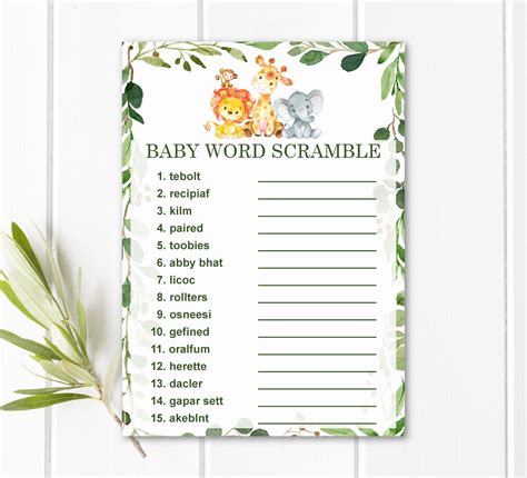 Baby Word Scramble Game With Answers Jungle Baby Shower Game Etsy
