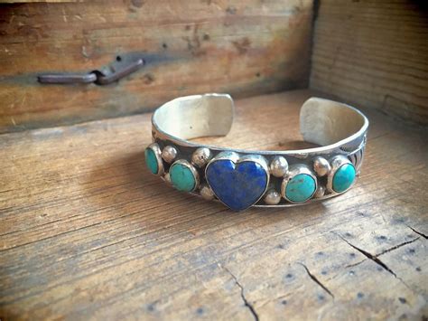 Vintage Navajo Victor Hicks Sterling Silver Lapis Turquoise Cuff