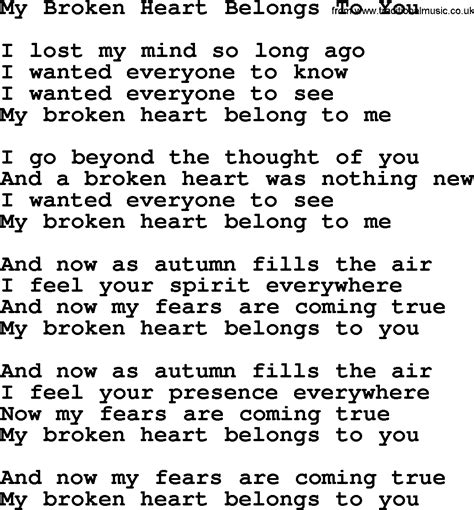 Willie Nelson Song My Broken Heart Belongs To You Lyrics