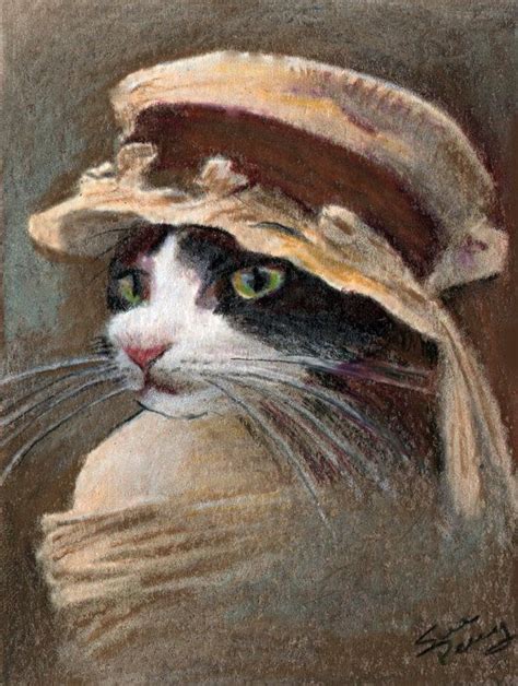 Original Aceo Drawing Victorian Cat In Clothes Portrait Anthro