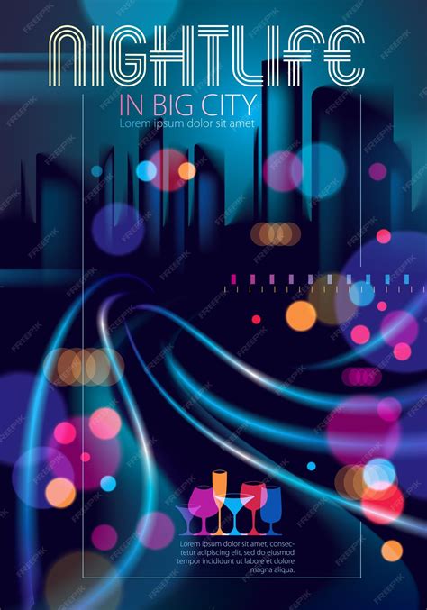 Premium Vector Big City Nightlife With Street Lamps And Bokeh Blurred