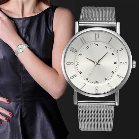 Buy Womens New Fashion Classic Silver Geneva Quartz Stainless Steel Wrist Watch