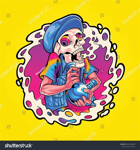 Trippy Skull Smoking Bong Illustration Vetor Stock Livre De Direitos