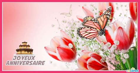 carte joyeux anniversaire avec un joli dessin de tulipes et d un papillon à imprimer o… carte