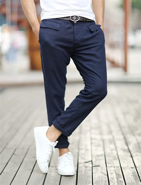 2017 Men Casual Linen Solid Color Ankle Length Pants Men Slim Fit High Quality British Style