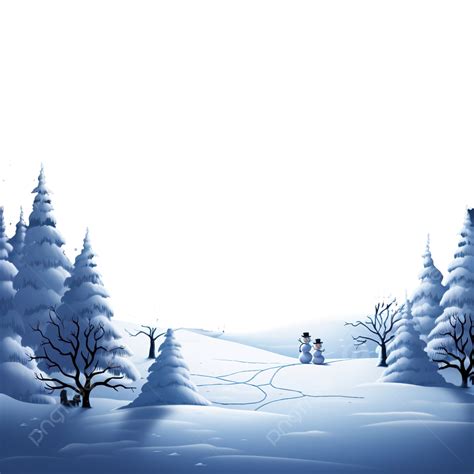 A Serene Winter Scene With The Elves And Snowmen In The Snow Covered