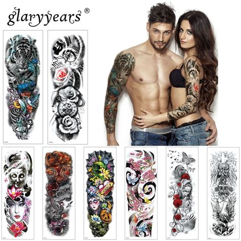 Glaryyears 1 Pc Large Arm Temporary Tattoo Sticker Colorful Fake Tatoo