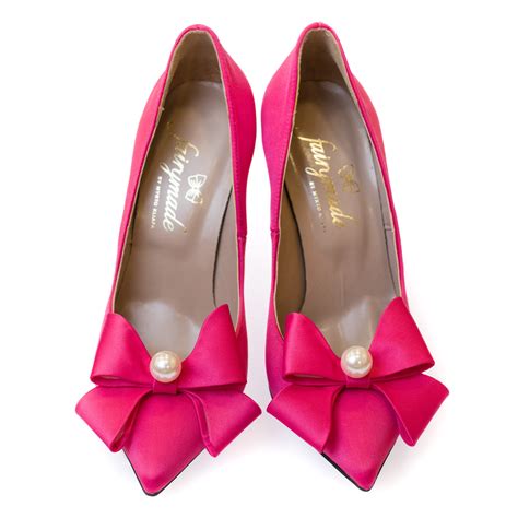 “pink Satin” Bow Heels Fairymade Handcrafted By Myrto Kliafa