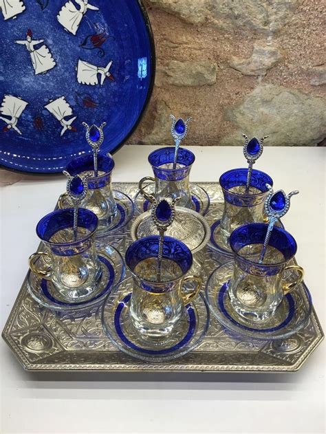 Luxurious Turkish Tea Set For Six Handmade In Turkey Set Includes