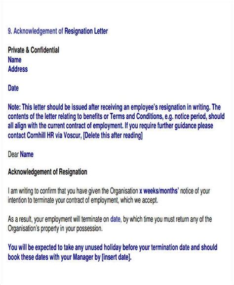 Resignation Acknowledgement Letter Templates 7 Free Word Pdf Format