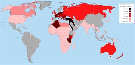 World War 1 And 2 Deaths As A Percentage Of Each Nations Population