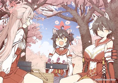 Multiple Girls 3girls Animal Ears Halo Breasts Long Hair Cherry