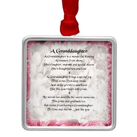 Granddaughter Poem Pink Floral Design Metal Ornament Zazzle Metal