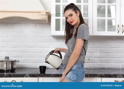 Beautiful Girl In The Kitchen Stock Photo Image Of Food Breakfast