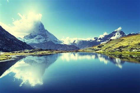 Matterhorn With Lake And Flowers Stock Photo Image Of Climbing