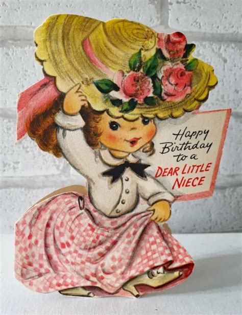 Vintage 1950s Hallmark Birthday Bonnet Niece Girl Pretty Greeting Card