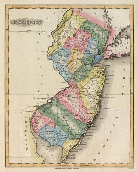 Old Map Of New Jersey Vintage Map Print New Jersey Map Reproduction