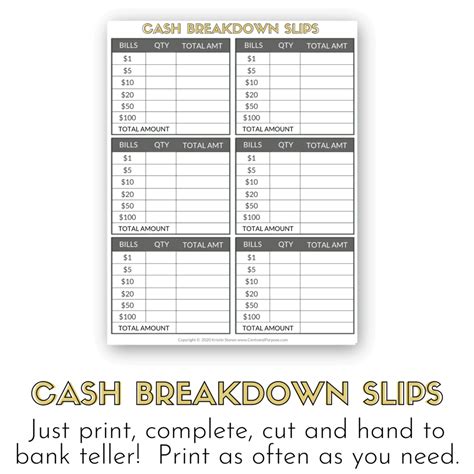 Free Printable Cash Breakdown Sheet