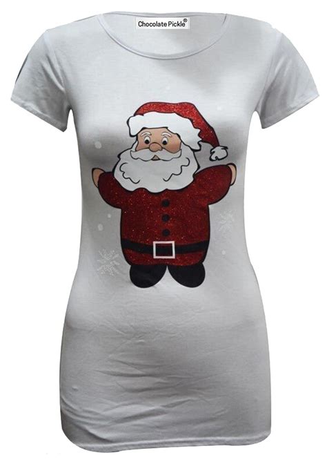 New Womens Christmas Glitter Santa Snowflakes T Shirts Top 8 26 Ebay