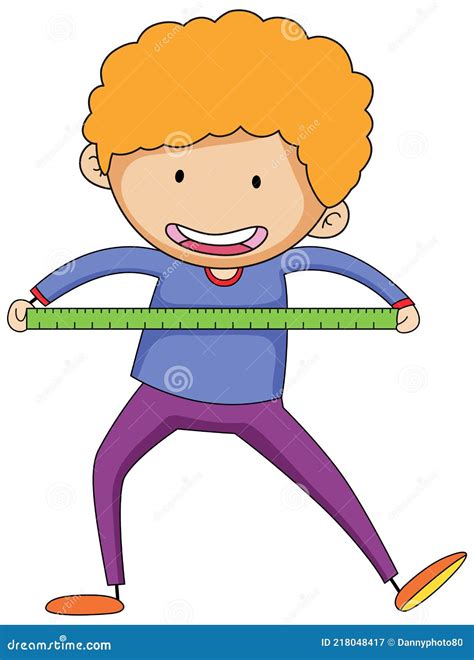 Cute Boy Holding Ruler Doodle Cartoon Character Isolated Stock Vector
