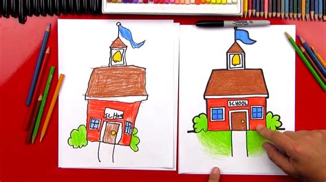 Learn how to draw a cute cartoon hummingbird! How To Draw A Cartoon School - Art For Kids Hub