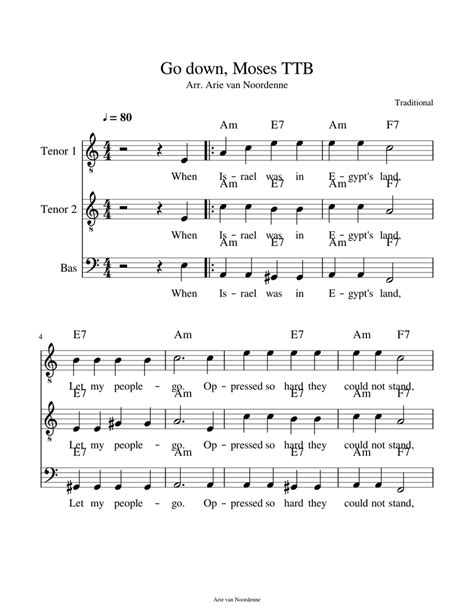 Go Down Moses Ttb Sheet Music For Tenor Bass Voice Choral