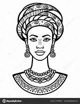 African Woman Drawing Portrait Turban Illustration Vector Young Animation Drawings Shirt Negras American Africa Coloring Monochrome Linear Isolated Poster Background sketch template