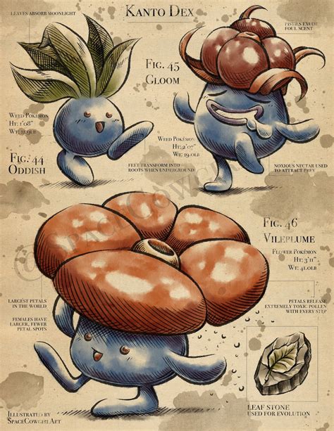Oddish Gloom Vileplume Pokemon Inspired Botanical Print Etsy