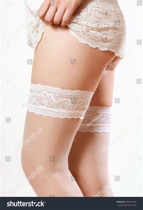Sexy Woman Beautiful Figure White Stockings Stock Photo