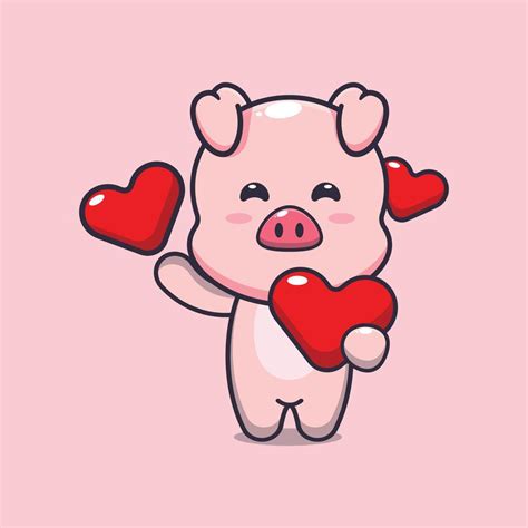 Cute Pig Cartoon Character Holding Love Heart In Valentines Day 7752195
