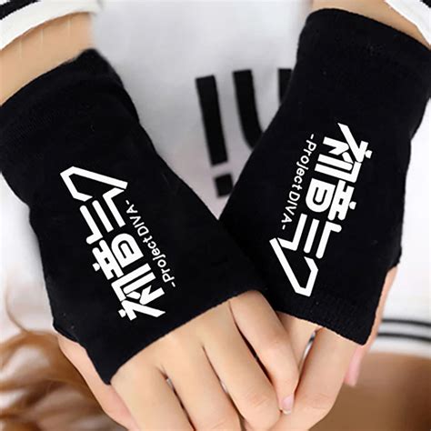 Hot Anime Hatsune Miku Half Finger Cotton Knitting Wrist Gloves Mitten