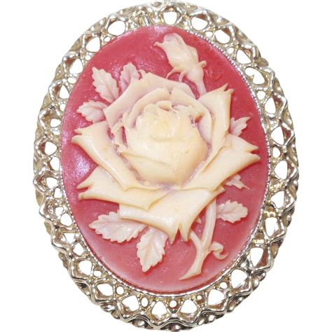 Vintage Rose Flower Cameo Broochpendant Flower Cameo Cameo Brooch